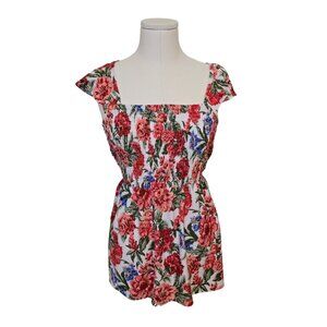 Floral Peplum Top Plus Size Red Pink White Stretchy Cute Ruffle Beach Sz XL